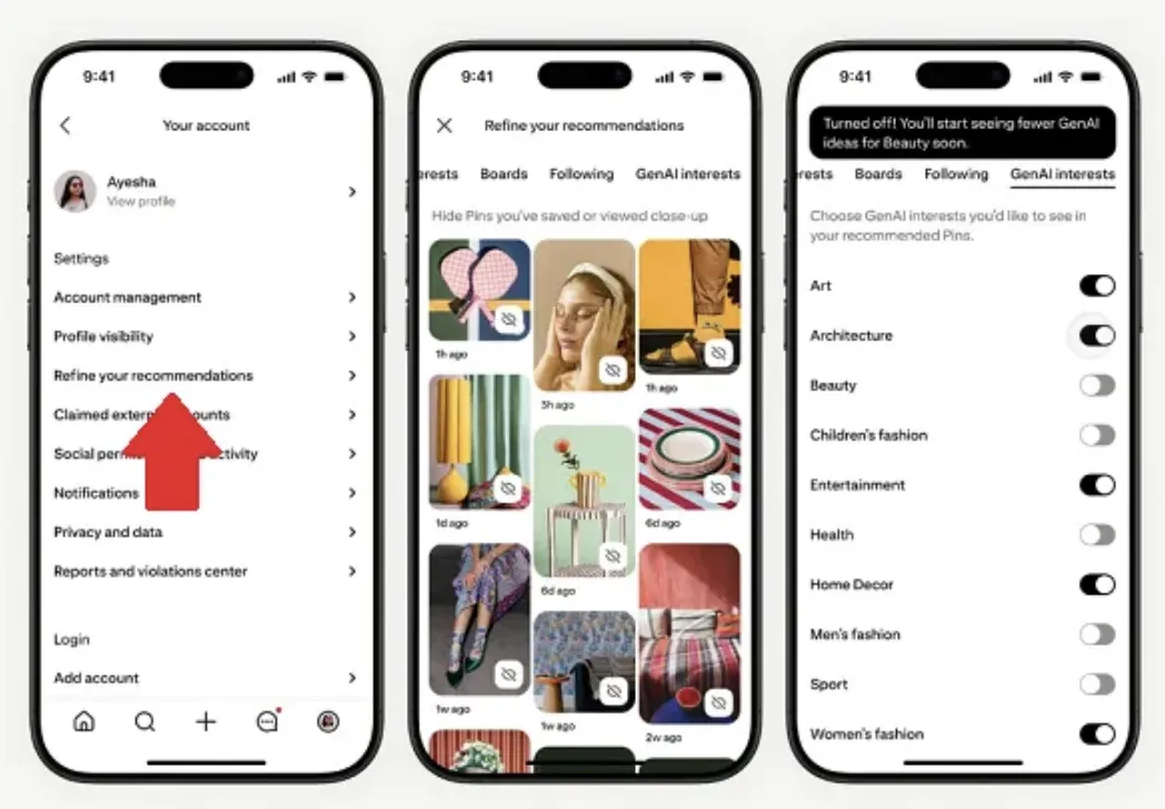 Pinterest推出新功能,用户可减少AI生成内容出现频率