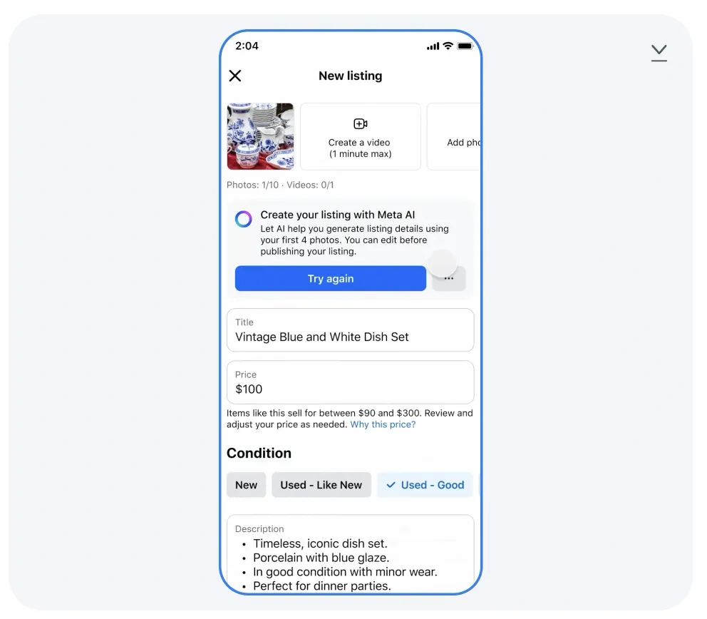 Meta为FB商城推出多项AI新功能，帮助卖家更快发布商品