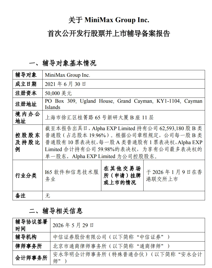 MiniMax正式启动A股IPO辅导进程