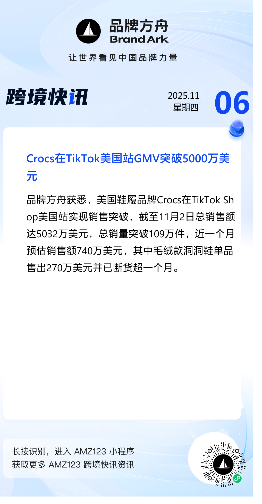 Crocs在TikTok美国站GMV突破5000万美元-品牌方舟